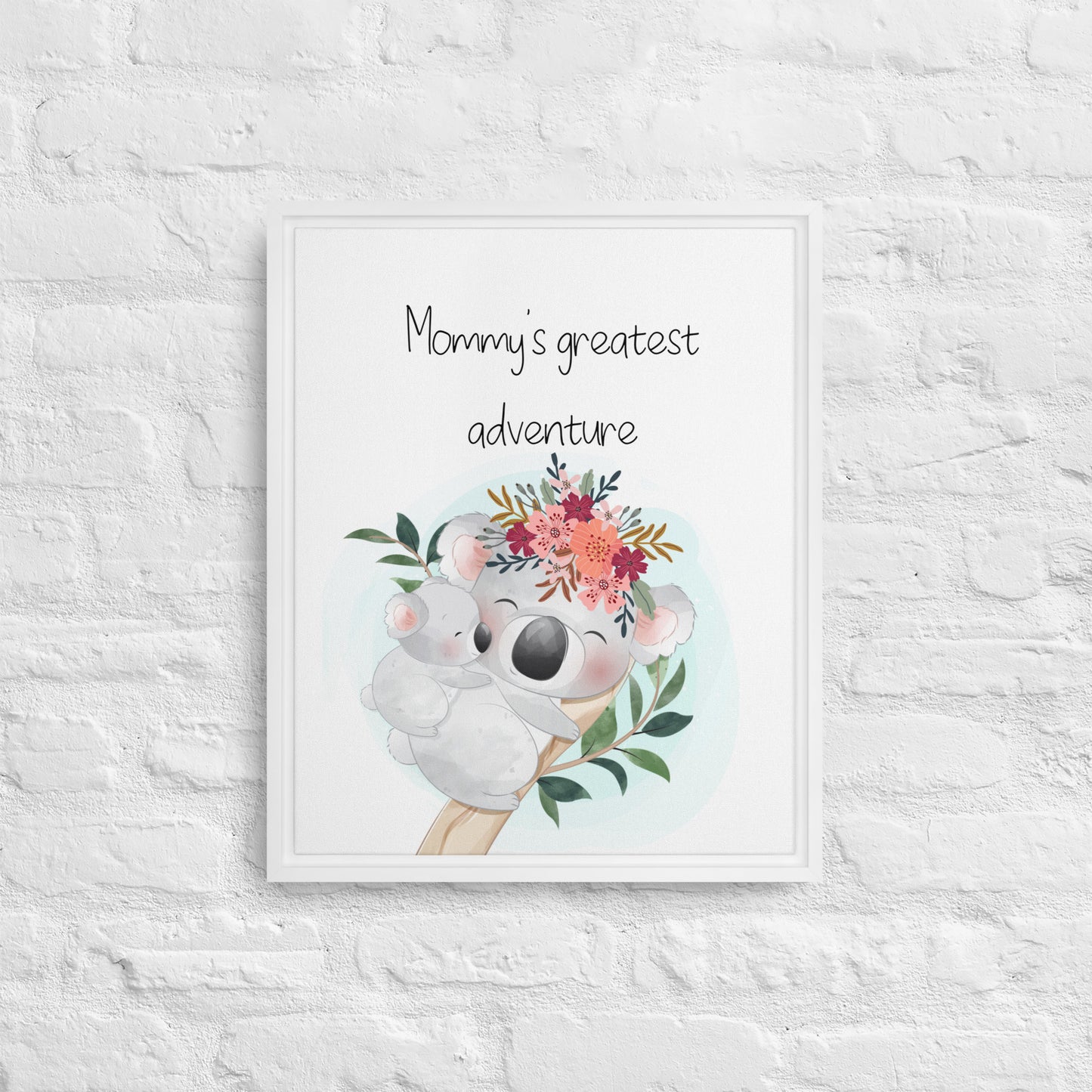 Koala with flower crown Australian nursery framed canvas