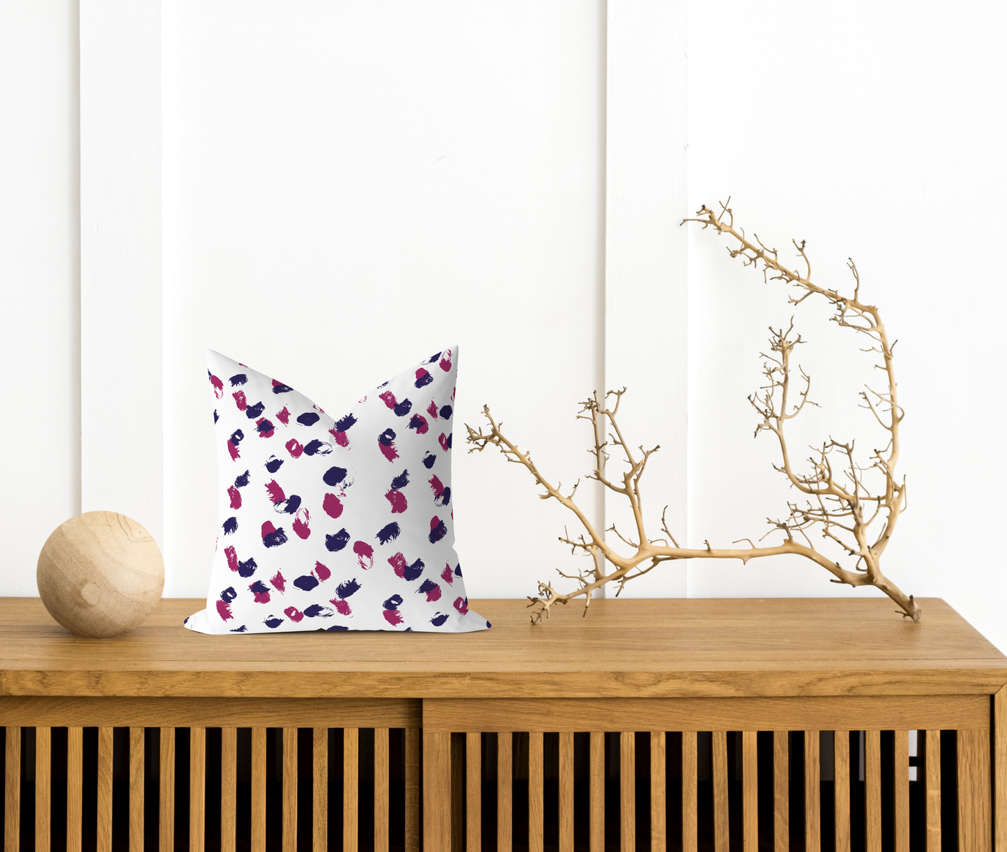 Pink & Navy Spots Pillow- Soft or Linen