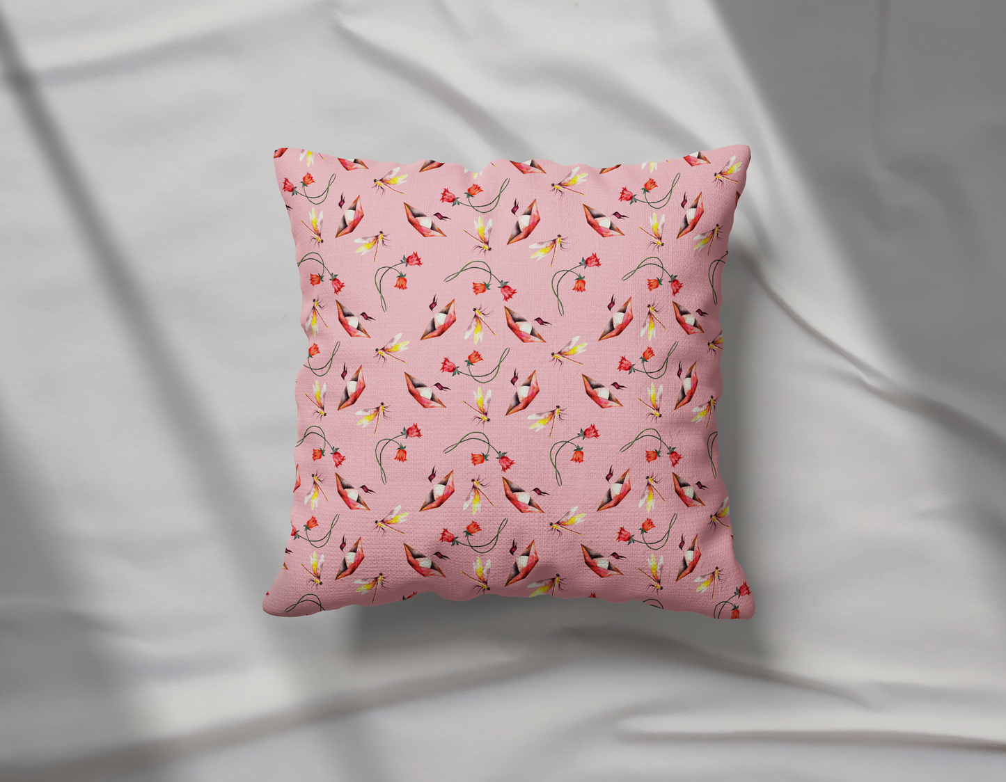 Pink Avian Garden Pillow- Soft or Linen