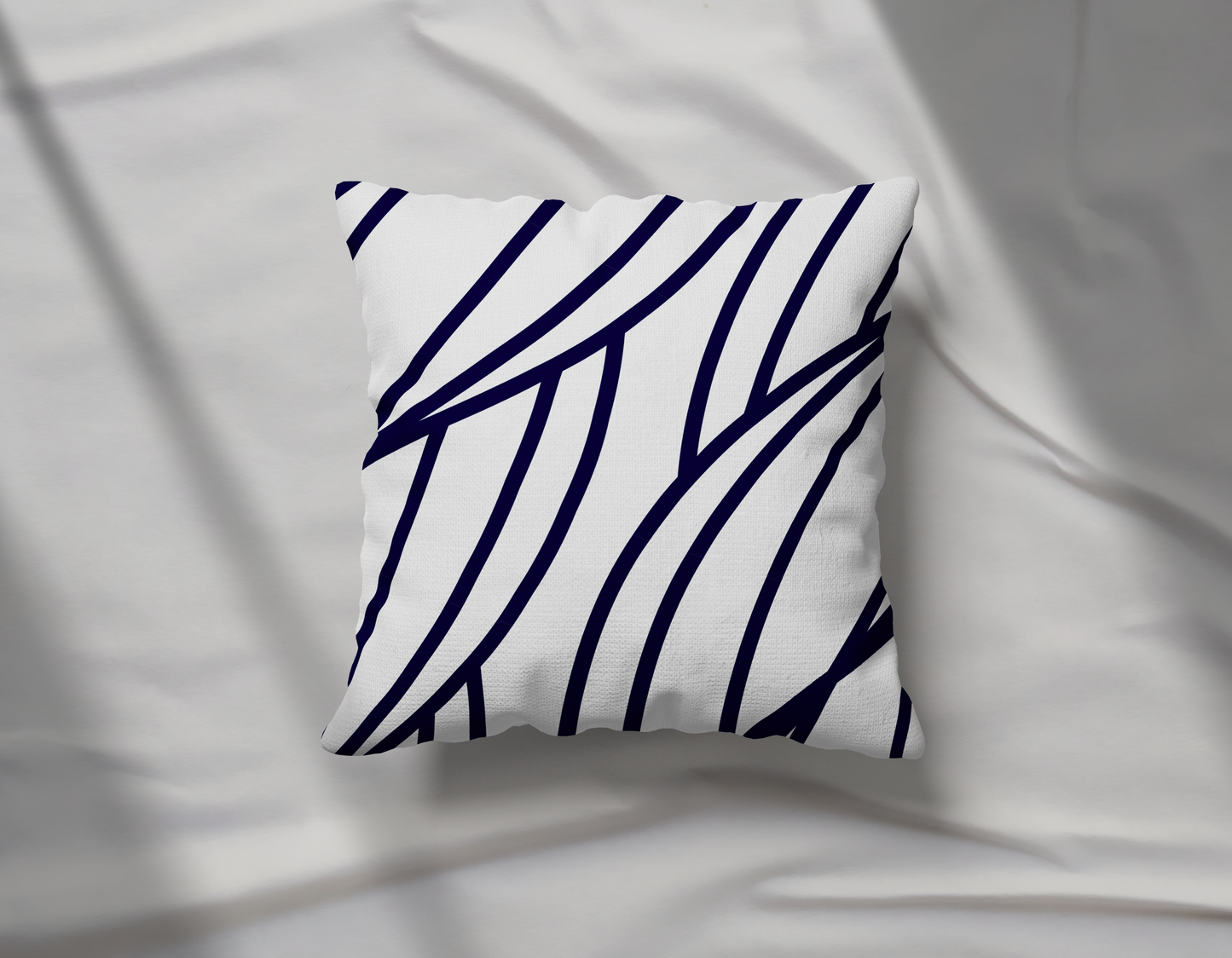 Navy and White Wavy Pattern Pillow- Soft or Linen