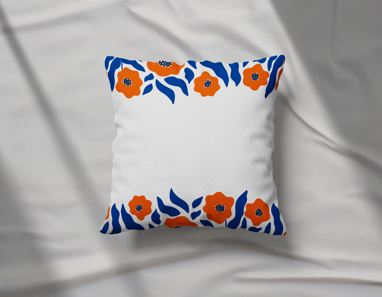 Flower Burst Blue-Orange-White Pillow- Soft or Linen