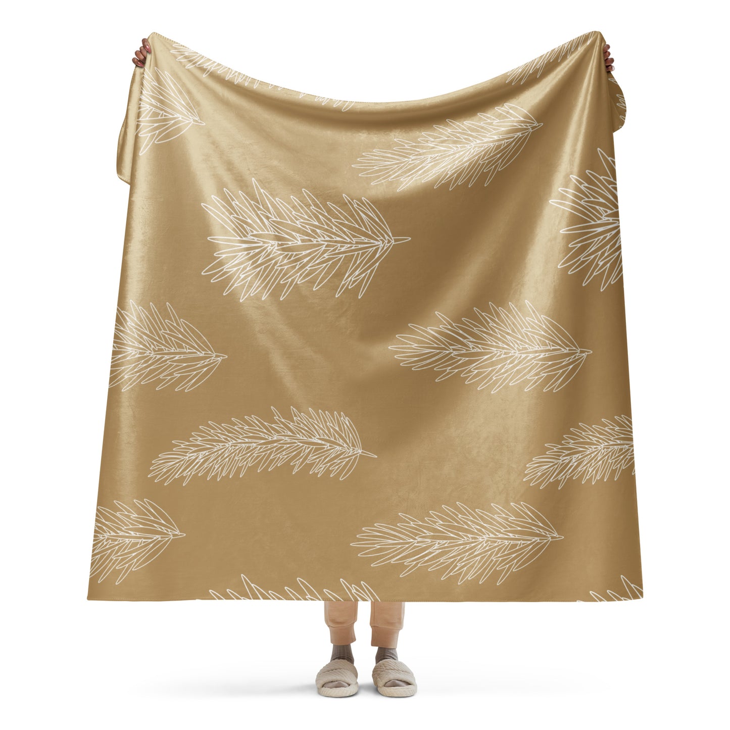 Pine Leaves Gold Sherpa blanket