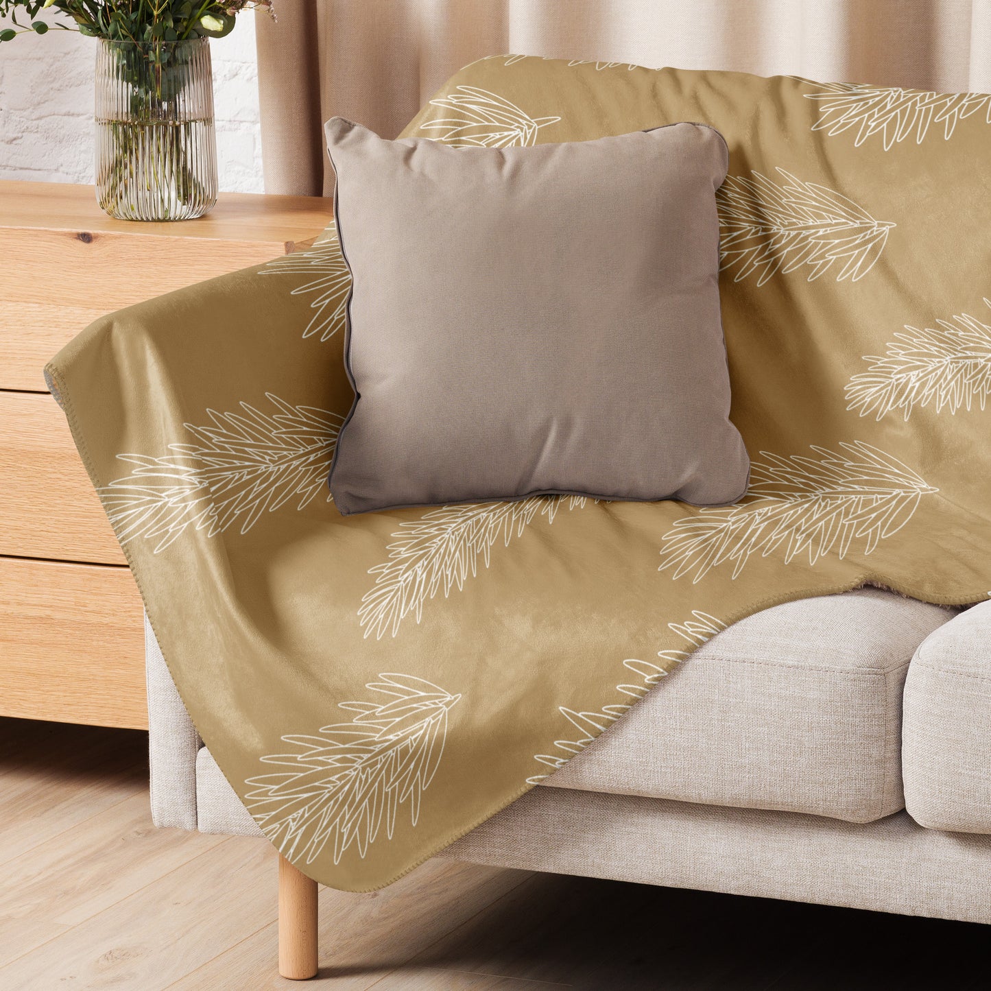 Pine Leaves Gold Sherpa blanket