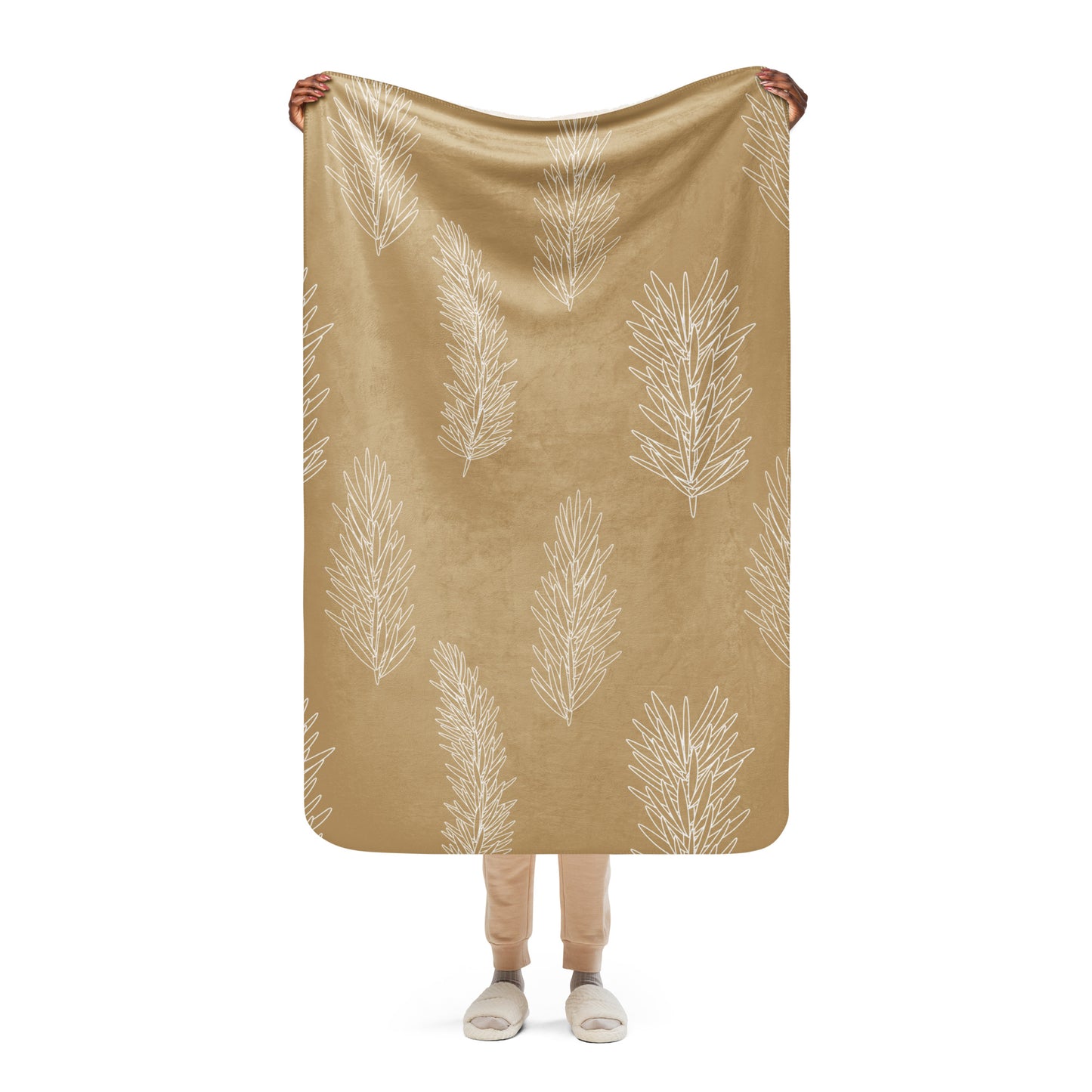 Pine Leaves Gold Sherpa blanket