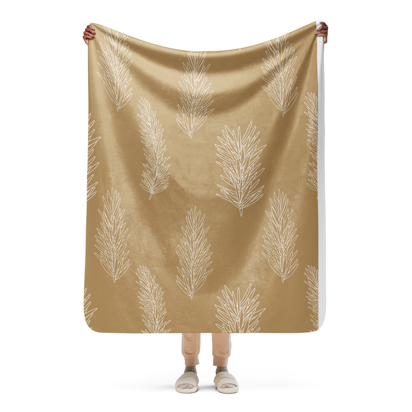 Pine Leaves Gold Sherpa blanket