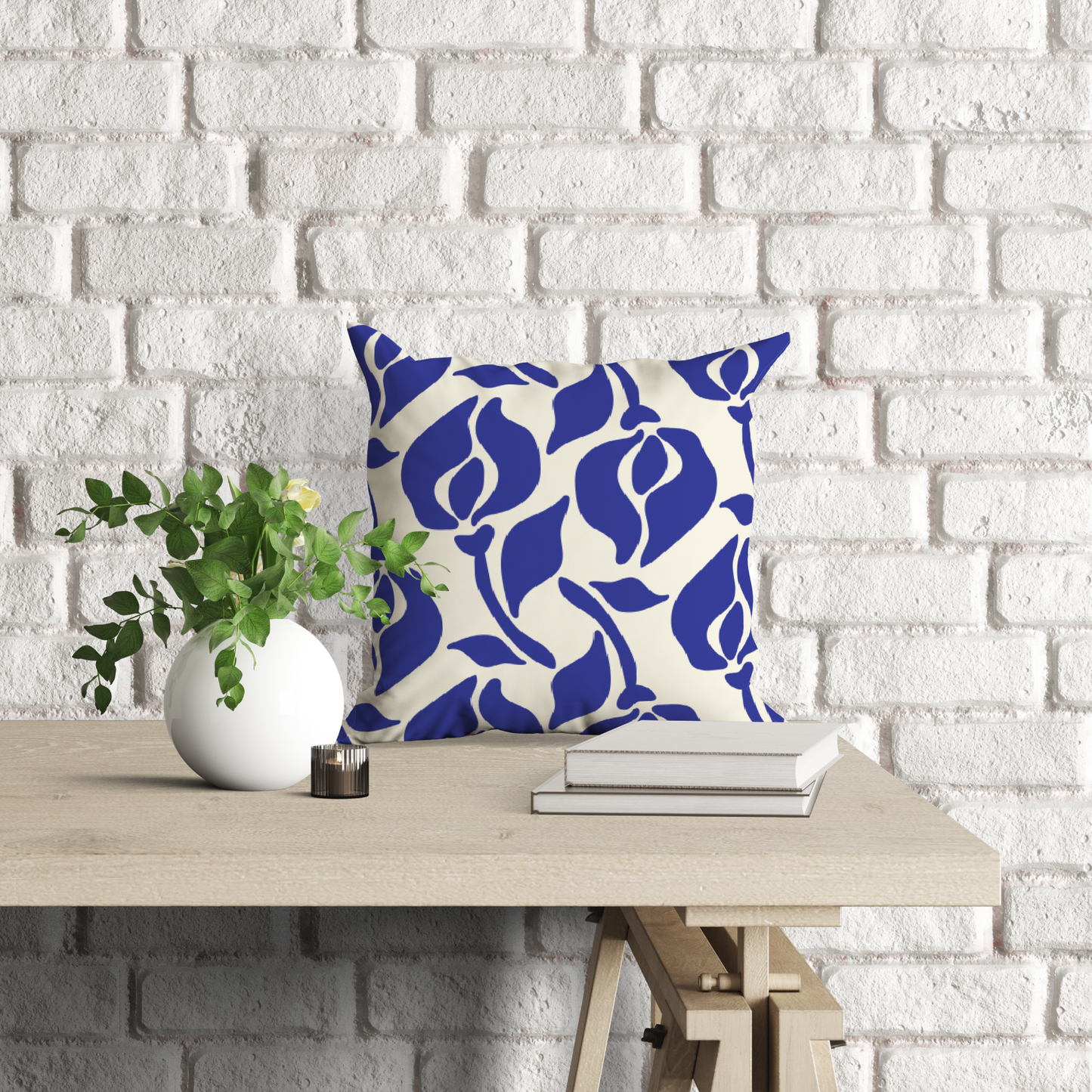 Retro Blue Abstract Floral Pillow Soft or Linen