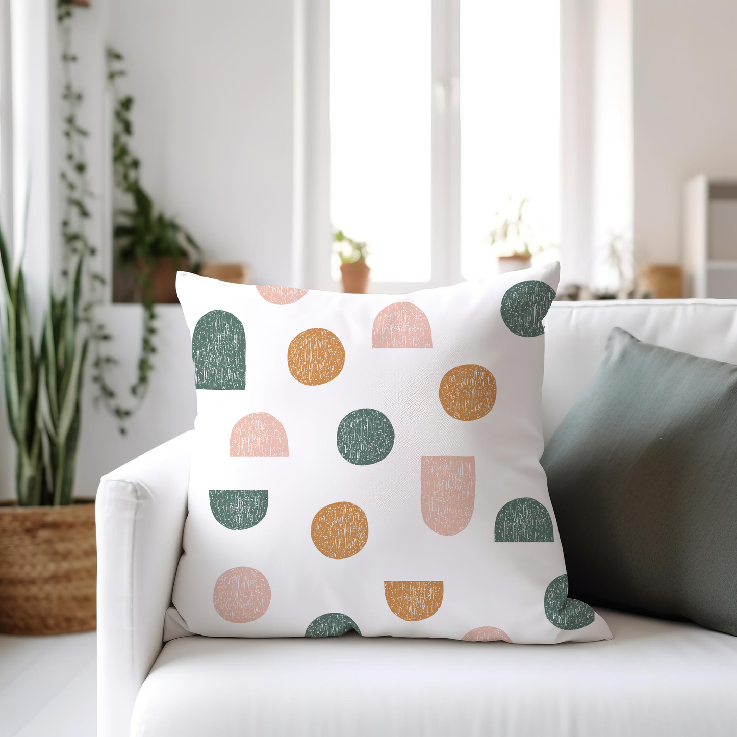 Neutral Color Circles and Semi-circles Pillow