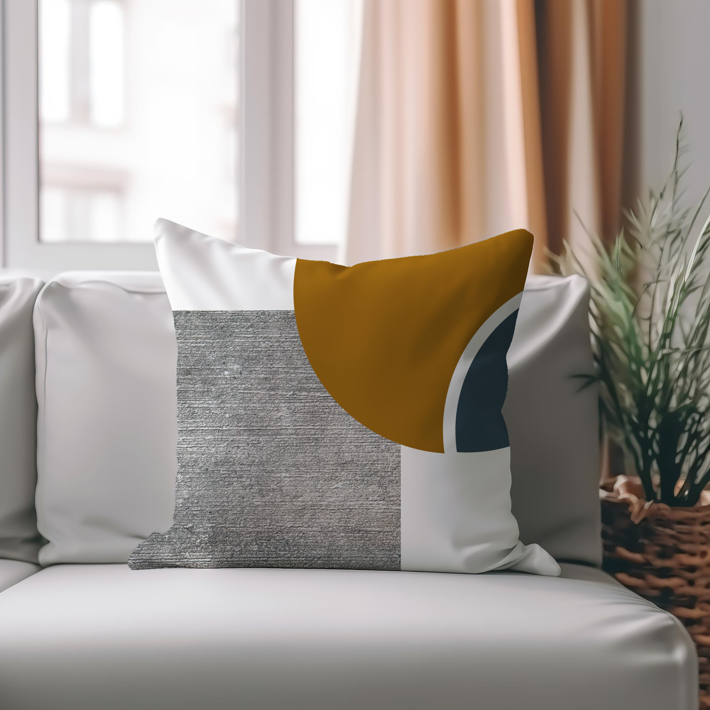 Gray and Mustard Color Block Pillow - Soft or Linen