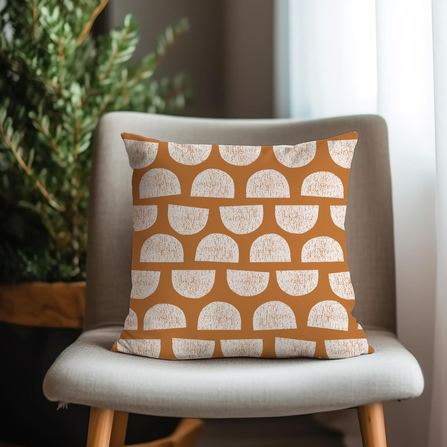 Brown Pattern with Textured Semi-circle Pillow - Soft or Linen