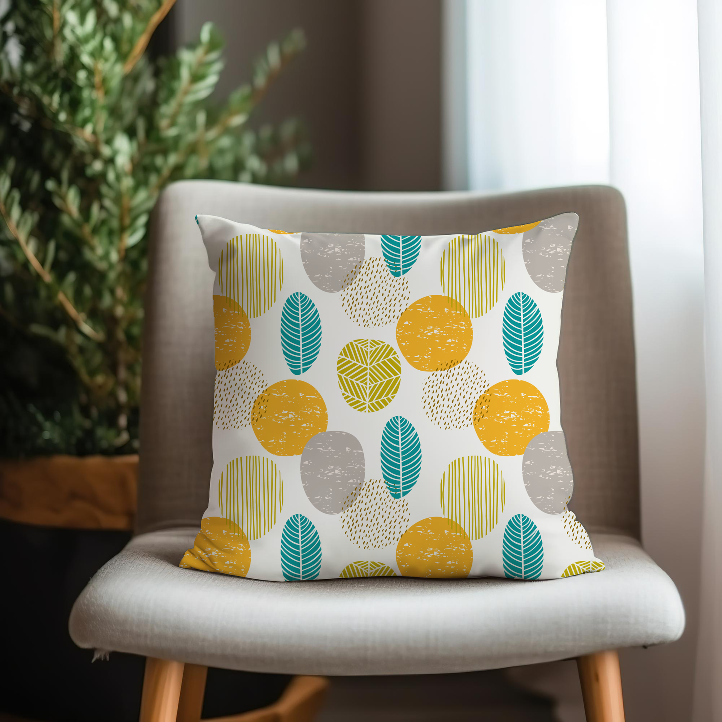 Seamless Pattern with Leaves Pillow- Soft or Linen