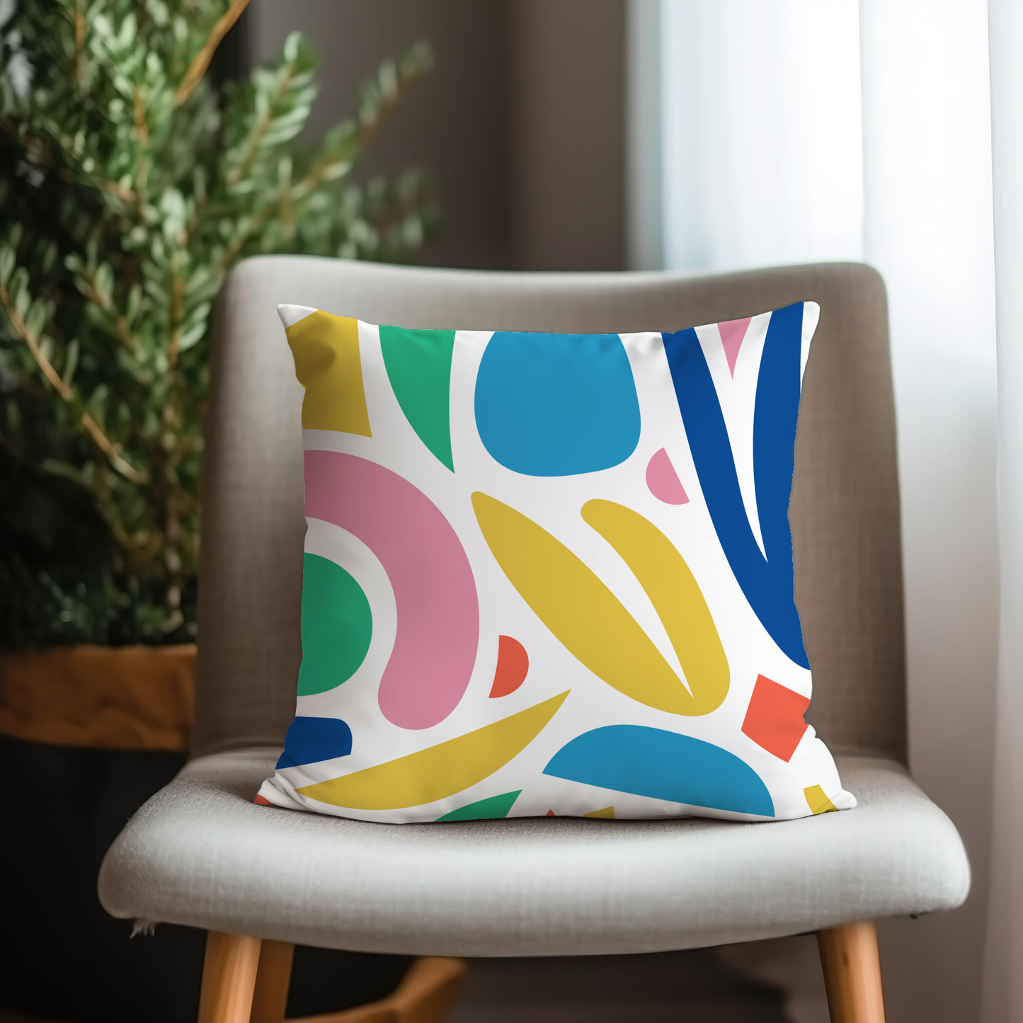 Colorful Collage Matisse Style Pillow- Soft or Linen