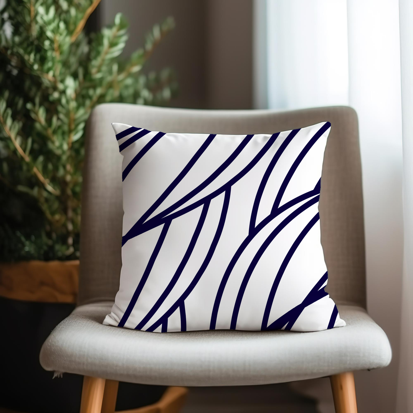 Navy and White Wavy Pattern Pillow- Soft or Linen